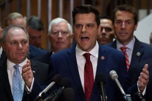Matt Gaetz shouts from the crowd storming the Congressional SCIF
