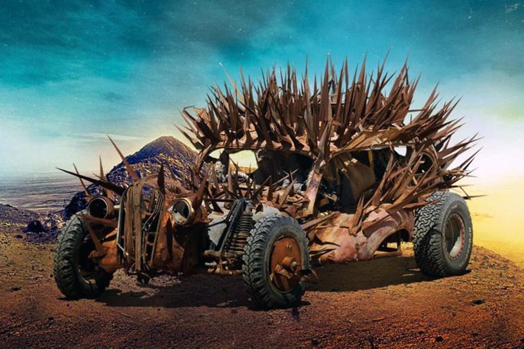 a car covered with knives