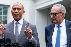 A photo of House Minority Leader Hakeem Jeffries and Senate Minority Leader Chuch Schumer.