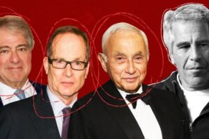 Photomontage of Jeffery Epstein, Leon Black, Les Wexner, and Glenn Dubin